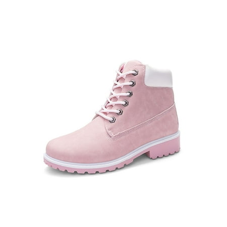 

Woobling Ladies Ankle Booties Lug Sole Combat Boot Casual Winter Boots Women Shoes Retro Short Bootie Plush Lined Lightweight Pink With Lined 5