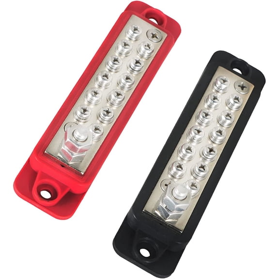 EPOTOOR Distribution Block 180A 12V DC Pair Black & Red 12 Point Busbar Bus Bar Power