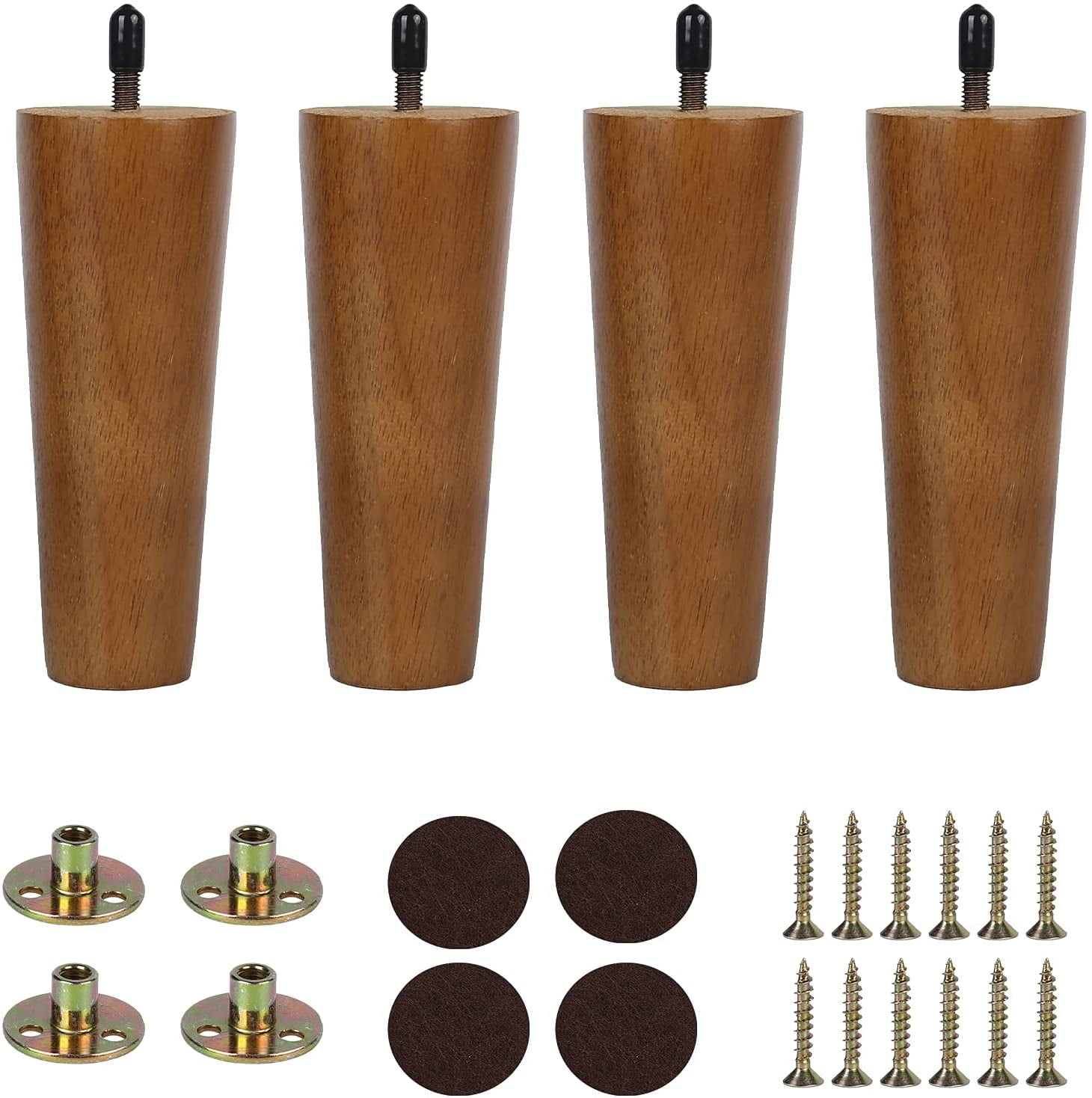 Wood Furniture Legs 4 inch MCM Sofa Legs for Dresser Cabinet Couch Brown 4pcs 