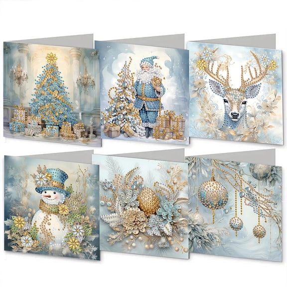 Agiufgs 6 Pack Diamond Art Greeting Cards 6pcs, Diy Painting Kit, for Christmas Gift Making Setup and Daily Use, Multicolor