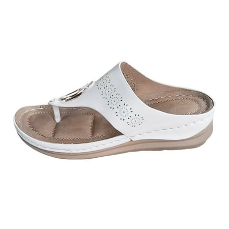 

PEASKJP Women Sandals Sandals for Women Dressy Summer Thong Sandals for Women T Strap Adjustable Ankle Buckle Womens Sandals with Arch Support (White 8)