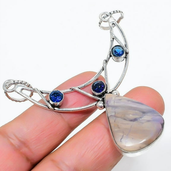 Tiffany Stone, Blue Topaz 925 Sterling Silver Jewelry Pendant 2.76"