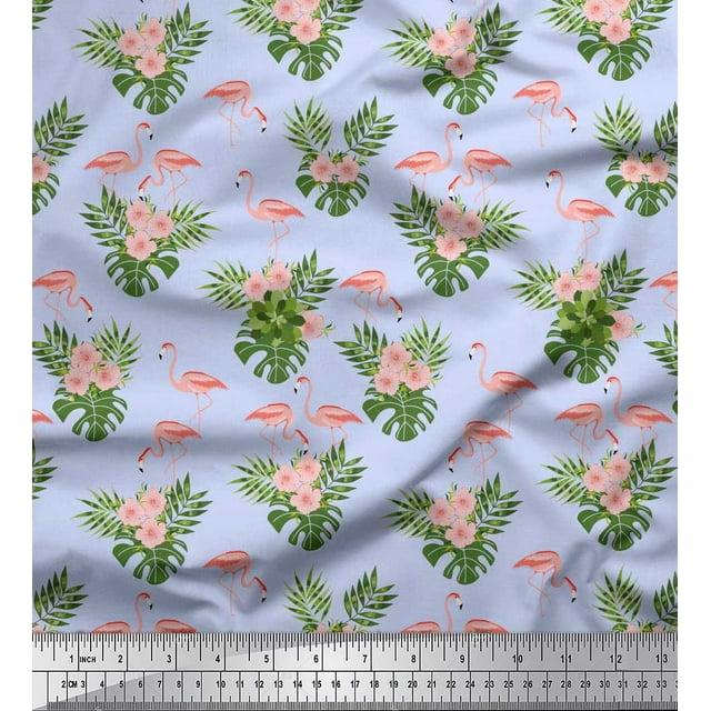 Soimoi Georgette Viscose Fabric Floral & Cute Animals Cartoon Printed Fabric 1 Yard 42 Inch Wide