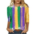 thumbnail image 2 of SOOMLON Mardi Gras Shirts Women Tuesday Shirts Carnival Themed Party 3/4 Sleeve Outfits Funny Striped Graphic Tshirts Tunic Crewneck Tops New Orleans Holiday Blouses 2025 Multicolor XL, 2 of 5