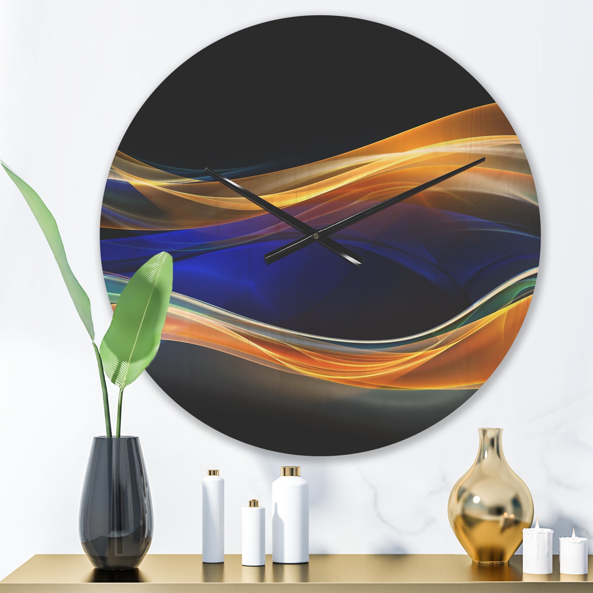 Designart '3D Blue Gold Wave Design ' Modern Wood Wall Clock
