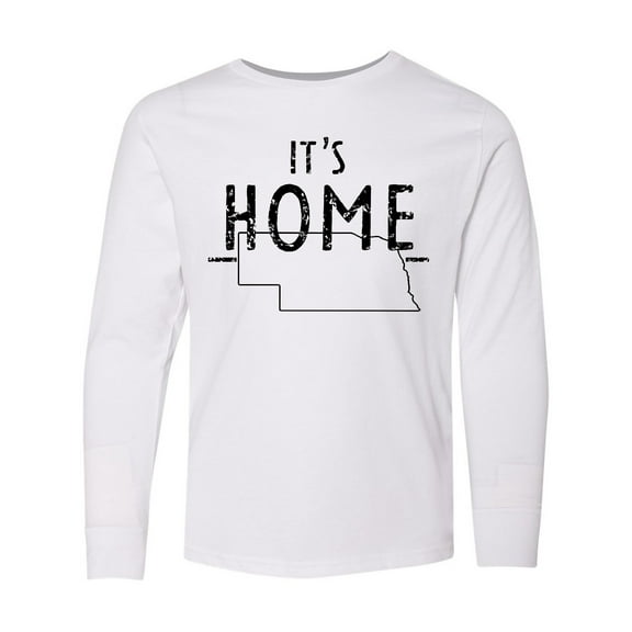Inktastic It's Home- State of Nebraska Outline Distressed Text Long Sleeve Youth T-Shirt