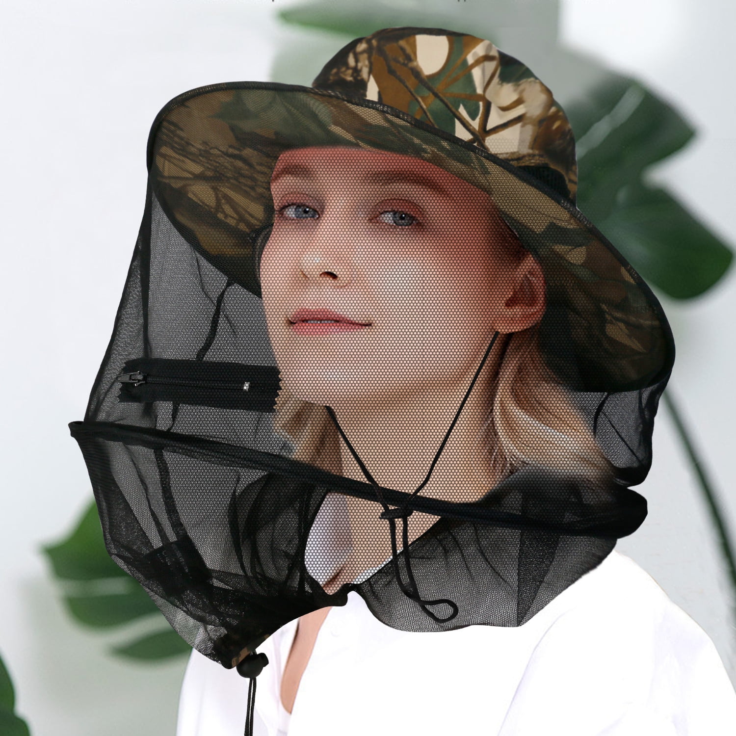 WOODLAND CAMOUFLAGE MILITARY STYLE BOONIE HAT WITH MOSQUITO INSECT NETTING 