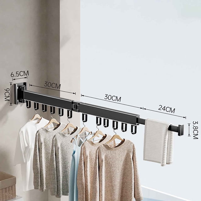 Meitianfacai Étendoir à Vêtements Pliant pour Lessive, Support de Cintres Mural Rétractable et Rabattable, Support de Cintres Durable et Lourd Noir