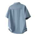 thumbnail image 3 of LIIPEE Men Shirts Summer Casual Solid Color Short Sleeve Lapel Buttons Denim Shirt With Pockets Male Fashion Loose Fit Tops Comfortable Breathable Soft Daily Shirts,Light Blue,L, 3 of 3