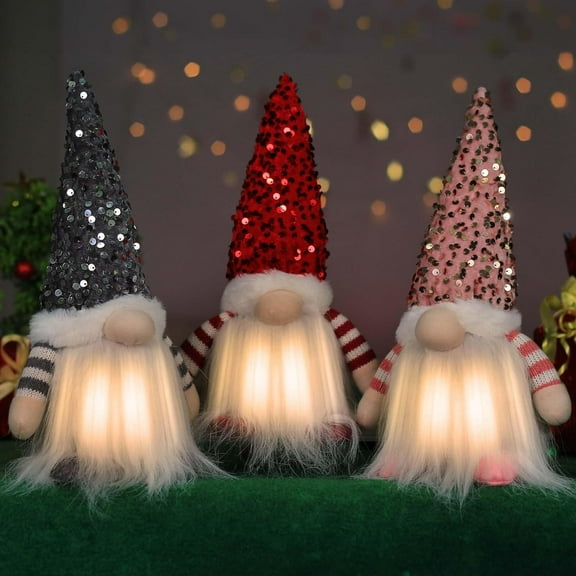 2 Pack/ 3 Pack Christmas Plush Gnomes with Light, 12" Handmade Swedish Santa Gnomes Plush Sequin Hat Christmas Decor at Night Elf Christmas Decorations Indoor Gift Xmas Table Decor