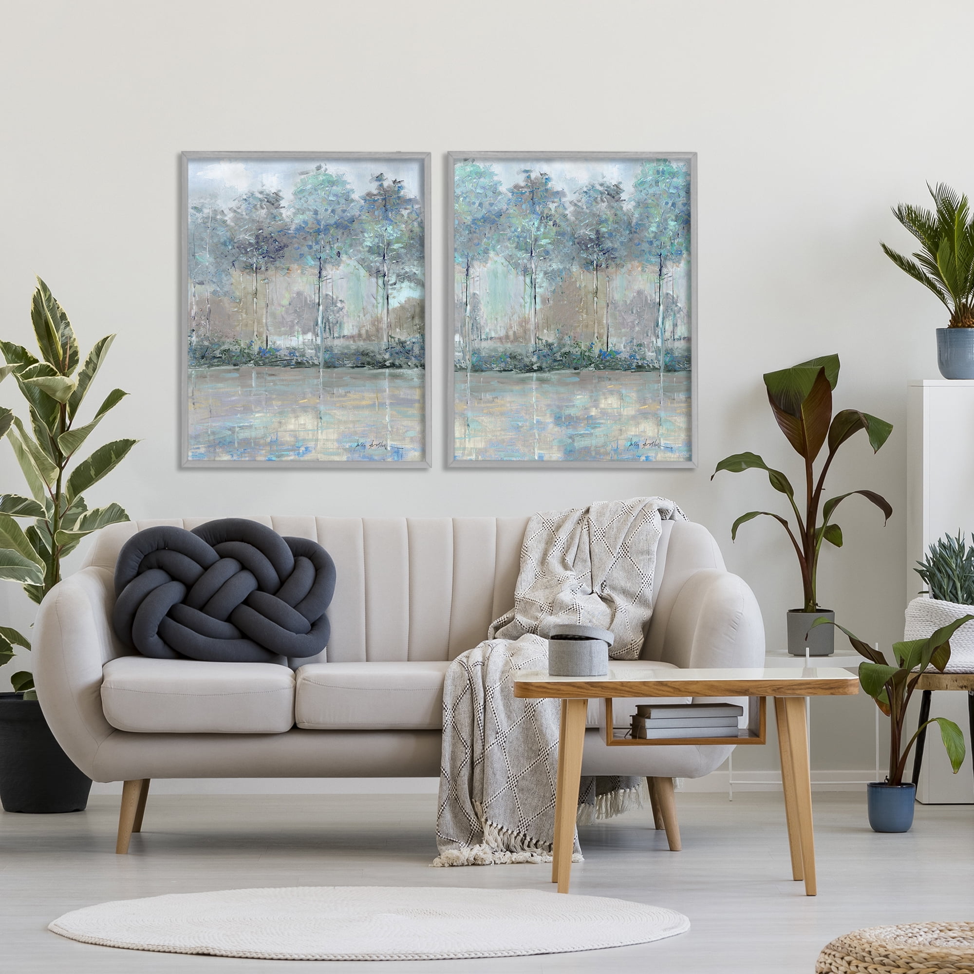 Stupell Industries Subdued Tree Landscape Impression 2 Piece Gray Framed Giclee Art Set, design by Sally Swatland