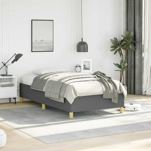 vidaXL Twin Bed Frame, Fabric Upholstered Platform Bed Frame, Dark Gray, No Mattress