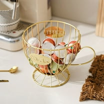 Round Wire Basket Fruit Basket Bowl Fruit Holder for Kitchen with Handle - Metal Stackable Fruit Bowl for Kitchen Counter for Bread Vegetable Fruits, Gold