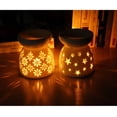 thumbnail image 1 of Juego de 2 quemadores de velas de cerámica, quemador de aceite esencial de aromaterapia, difusor de lámparas aromáticas, candelabro hueco en forma de estrella con cuchara, vela, blanco lechoso, 1 of 6