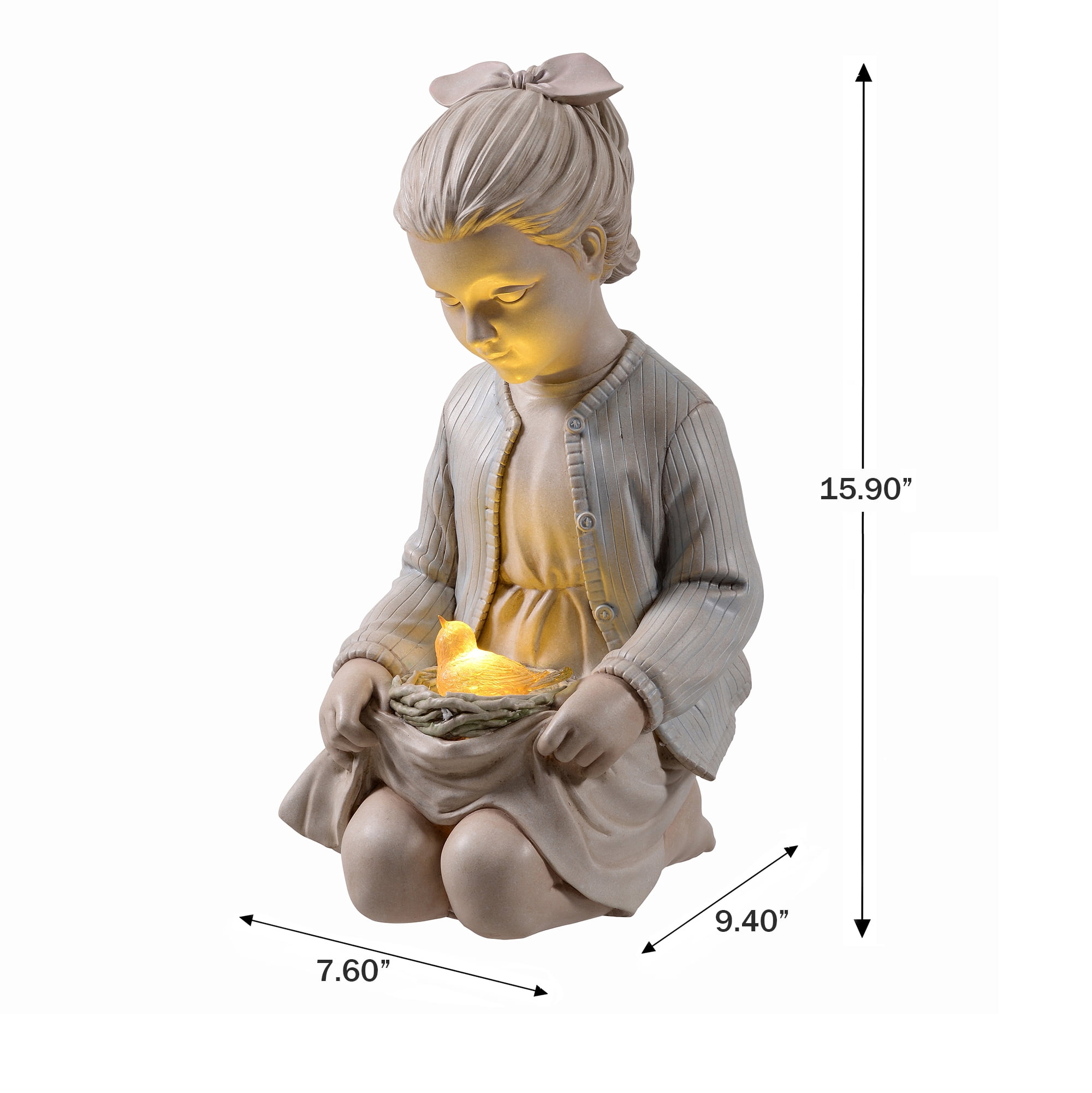Hi-Line Gift Ltd. Sitting Girl  Bird Nest Lighted Garden Statue Solar Powered LEDs