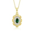 thumbnail image 2 of RYLOS Matching Set 14K Yellow Gold Floral Pattern Halo Pendant Necklace & Ring. Gemstone & Diamonds, 18" Chain. 6X4MM Green Sapphire September Birthstone; Size 6, 2 of 9