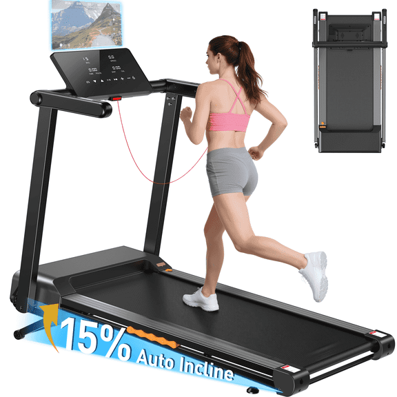 Folding Treadmill Walking Pad with Incline, 3.5HP Treadmills for Home, 0.5-8.5MPH 12 HIIT Programs, App & Heart Rate, LED Display, Fitness Equipment