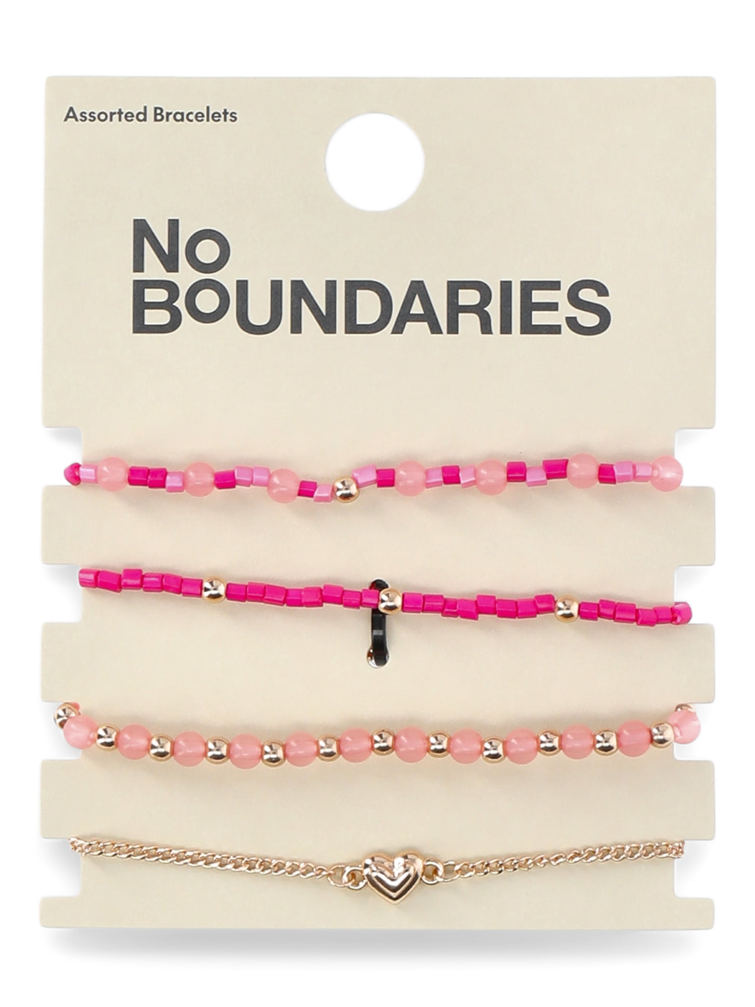 No Boundaries Women’s Heart and Beaded Bracelets Set, 4 Pack