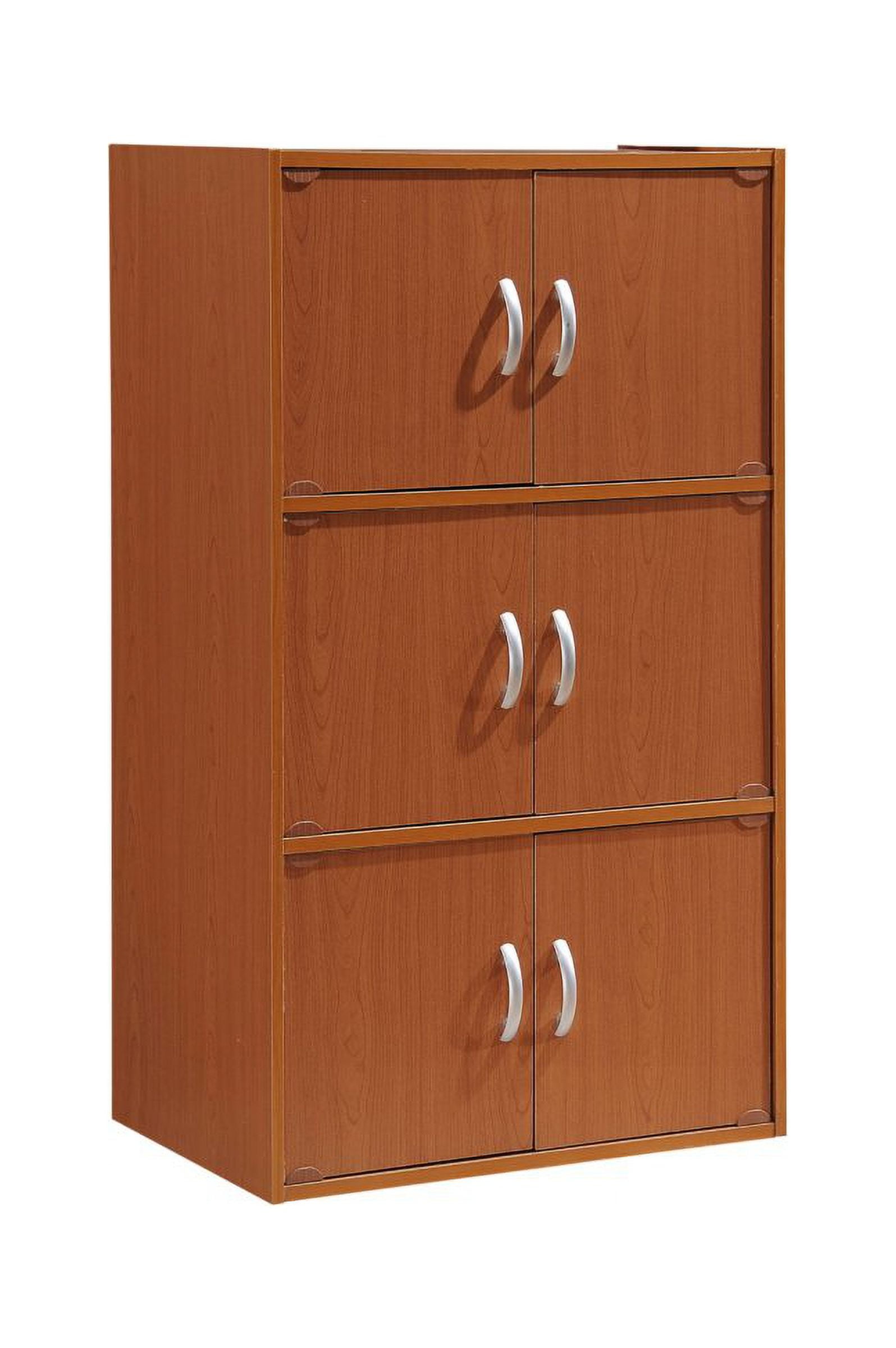 Hodedah 3-Shelf, 6-Door Multipurpose Bookcase, Cherry