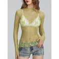 thumbnail image 4 of Elippeo Women Long Sleeve T-Shirts Mesh See-Through Mock Neck Lace Shirts Spring Fall Slim Fit Tops Streetwear, 4 of 9