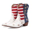 thumbnail image 6 of Women Studded Western Boots Mid Calf Embroidered Cowboy Cowgirl Fringe Stacked Heels Ankle Boot, 9, 6 of 8