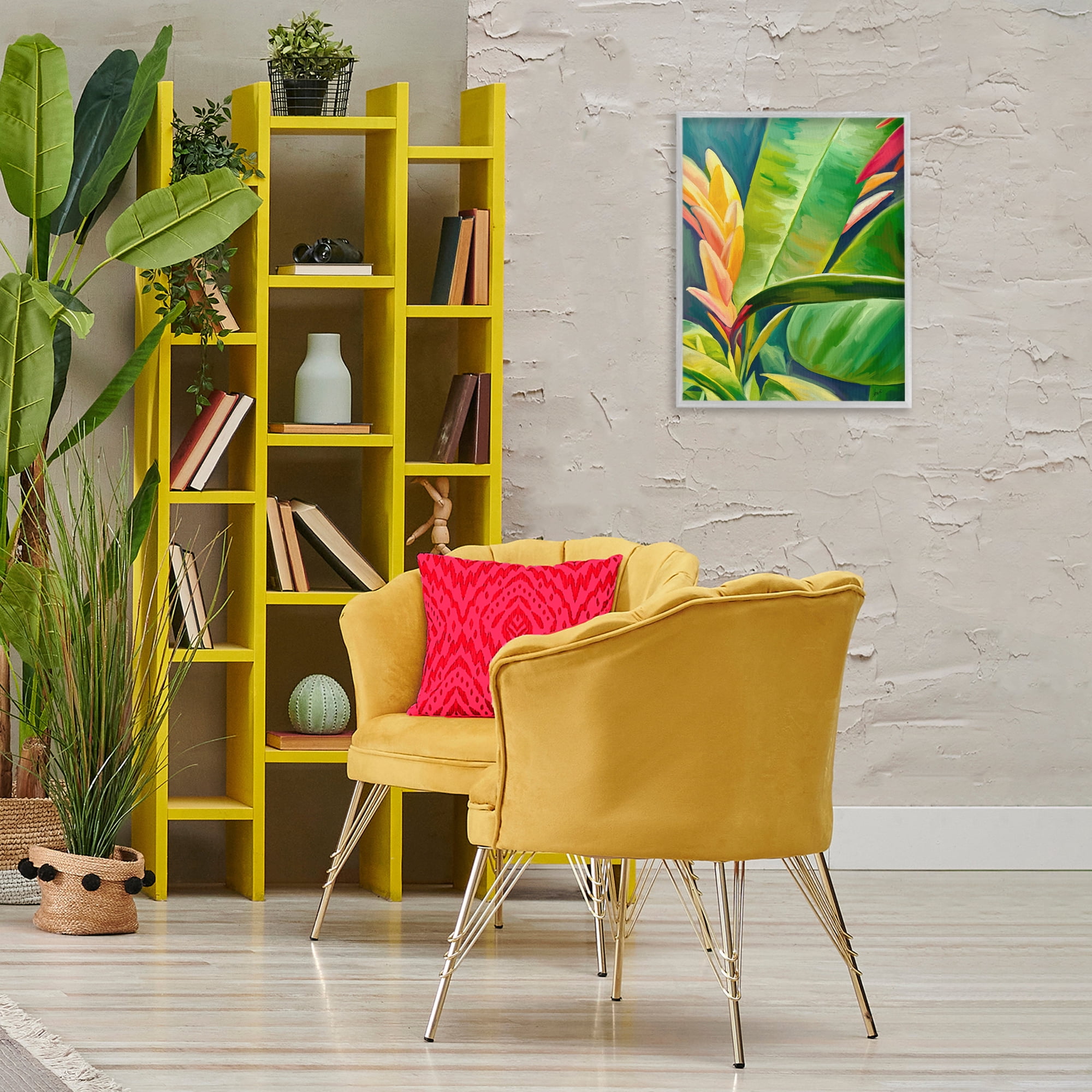Stupell Industries Bright Tropics Greenery Botanical & Floral Painting Gray Framed Art Print Wall Art, 16 x 20