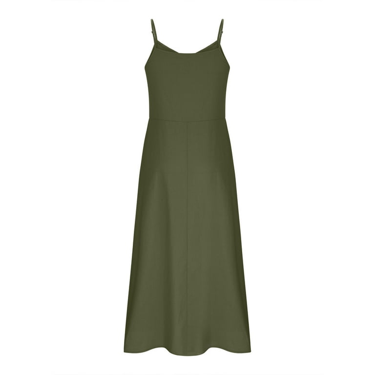 FCzaibaofu Womens Cotton Linen Halter Midi Dress Summer Casual Sleeveless Beach Dresses Loose Vacation Swing Flowy Long Dress with Pocket, Women's,