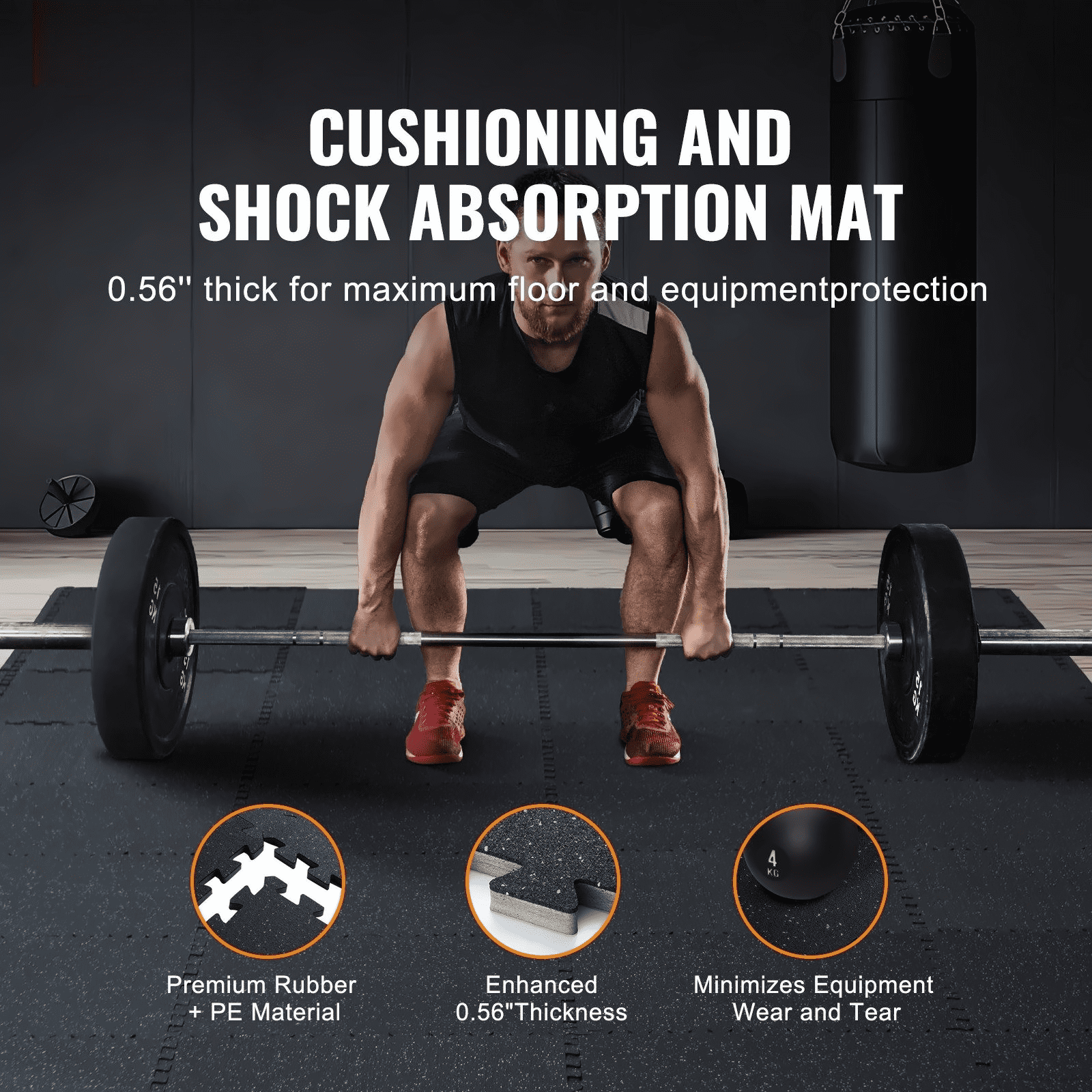 Gym Floor Mats 0.56 Inch Thick, 12 Tiles Rubber Top EVA Foam, 25"x25" Interlocking Gym Flooring for Home, Garage, Workout, Black & Blue - 48 sq ft