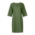 thumbnail image 4 of Summer Dresses for Women 2024 Summer Retro Solid Color Cotton Linen V-Neck Half Sleeve Dress Light Breathable Dress Dresses for Women 2024 Dresses for Women 2024 Casual Spring Green Cotton Linen L, 4 of 5