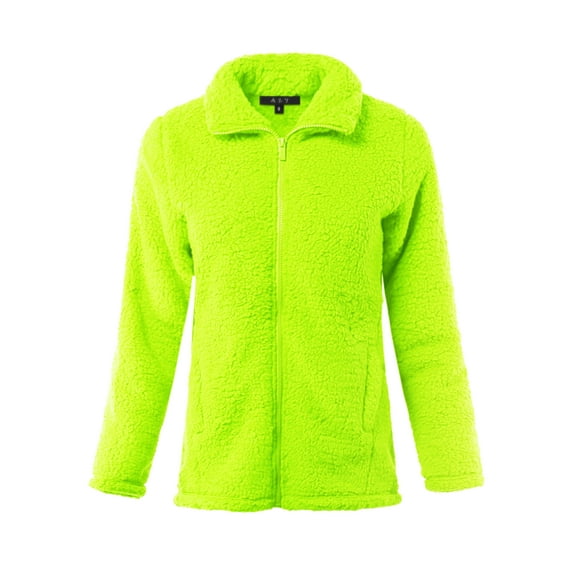A2Y Women's Soft Sherpa Front Zipper Side Pockets Jackets Neon Lime 3XL