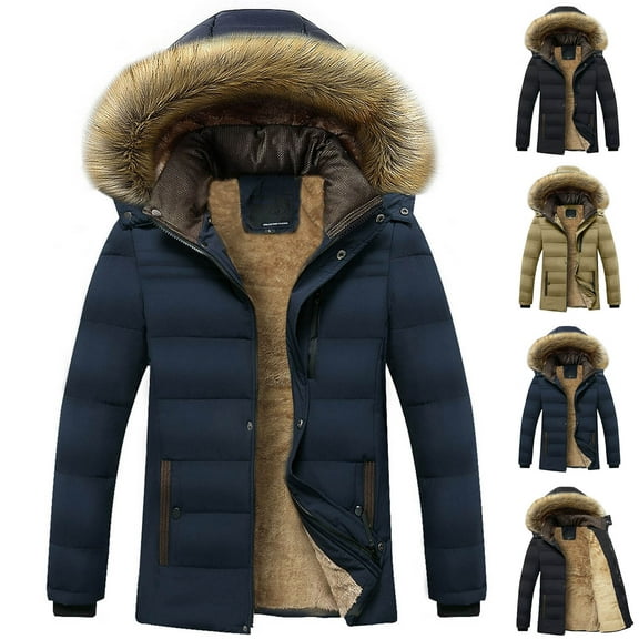 Brondbend Coat for Men Mens Fall Jacket Hooded Long Sleeved Zipper Pocket Outerwear Solid Color Warm Jacket Loose Fit Vacation Tops Black