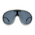 thumbnail image 3 of Bling Rhinestone Rim Luxury XL Oversize Shield Racer Plastic Sunglasses All Black, 3 of 8
