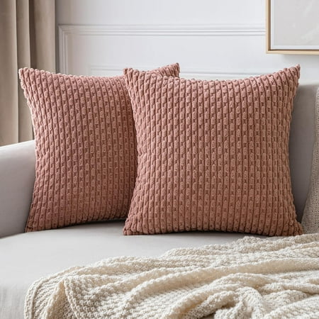 

MIULEE Throw Pillow Covers Soft Corduroy Decorative Set of 2 Boho Striped Pillow Covers Pillowcases Farmhouse Home Decor for Couch Bed Sofa Living Room 16x16 Inch Blush Pink