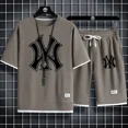 thumbnail image 2 of Conjunto de ropa deportiva de gimnasio para hombre, tejido de punto, secado rápido, camiseta y pantalones cortos casuales de alta calidad, dos piezas falsas de moda de verano, conjunto de 2 piezas, 20, 2 of 5