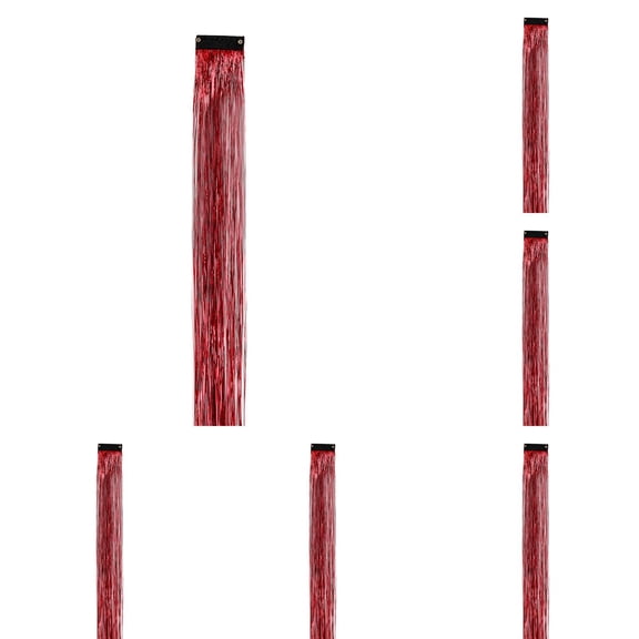 EZPXFCI Red Hair Tinsel 6Pcs 19.7 Inch Clip in Tinsel Hair Extensions Heat Resistant Fairy Hair Tinsel Kit Glitter Hair Extensions Accessories for Party Cosplay (Red)