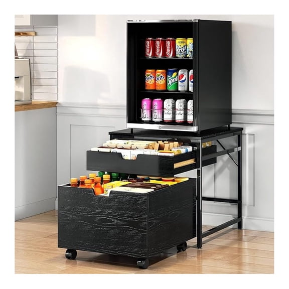 Mini Fridge Stand with Storage Drawer, 21.5" L x 21.5" W Refrigerator Stand with Lockable Wheel, Beverage Compact Refrigerator Stand Storage Cabinet,300 lb Load Capacity, Fridge Table