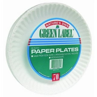 AJM Packaging White Uncoated Green Label Paper Plate 9 inch - 1000 per Case.