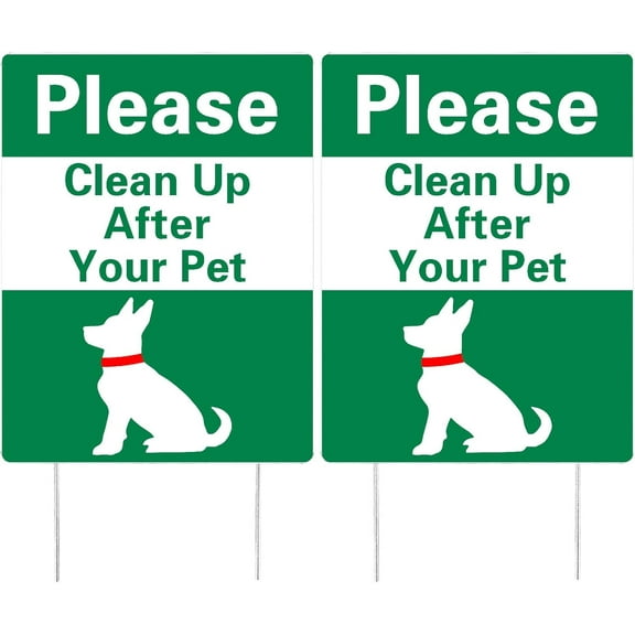 1set Please Clean Up After Your Pet Sign Double Sided Plastic yard Sign with Iron H-Stakes Rectangle Dog 300x230mm