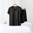 thumbnail image 2 of Busydd Womens Pajama Sets 2 Piece Solid Color Cotton Nightgowns for Women Casual V Neck Short Sleeve T-Shirts Tops and Elastic Waist Lounge Shorts Summer Comfort Ruffle Sleepwear Outfits, 2 of 5