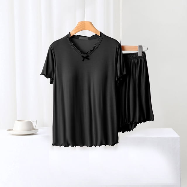Blouses pour Femmes Blouse Unie Décontractée Mode Col Rond Manches Courtes Régulières Ensembles de Vêtements de Nuit