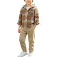 thumbnail image 3 of Fengqque Boy Outfits Long Sleeve Plaid Button Down Shirt + Casual and Comfortable Pocket Sweatpants Multicolor-I 1-2 Years(1-2 Years), 3 of 6