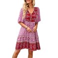 thumbnail image 3 of Txlixc, vestido de media manga para mujer, estampado Floral Vintage, botón, vendaje, verano, bohemio, vacaciones, vestido de fiesta, ropa de calle Txlixc Casual, 3 of 7