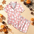 thumbnail image 2 of KPOPLK Tween Halloween Pjs Set Ghost Pumpkin Print Girls Silk Pjs Short Sleeve Button Down Nightwear with Shorts Set Tween 12-13 Years Little's Pajamas,Size 12-13 Years, 2 of 9