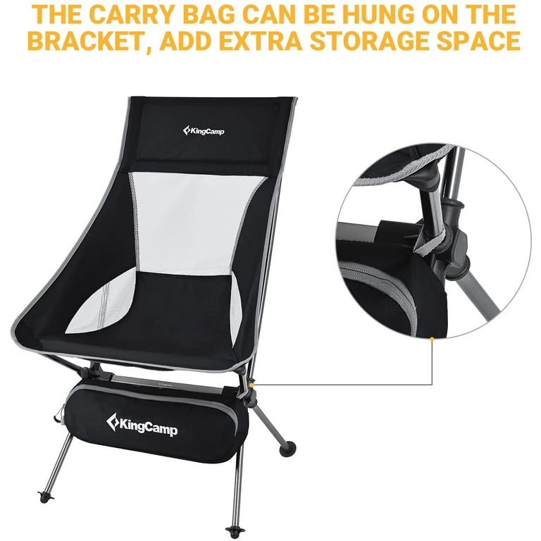 KingCamp Lightweight High Back Camping Chair with Side Pocket Carry Bag for Adults Outdoor Black