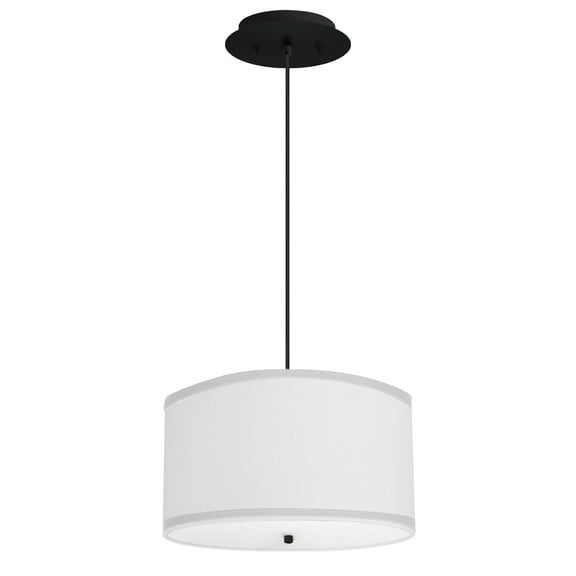2 Light Pendant 18"w White Linen Shade with Diffuser, Black Cord