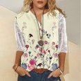 thumbnail image 2 of Mujeres Casual Cuello en V Botón Hallow Out 3/4 Manga Camisas Túnica Floral Impreso Pullover Tops Fridja fjkfkj3943, 2 of 9