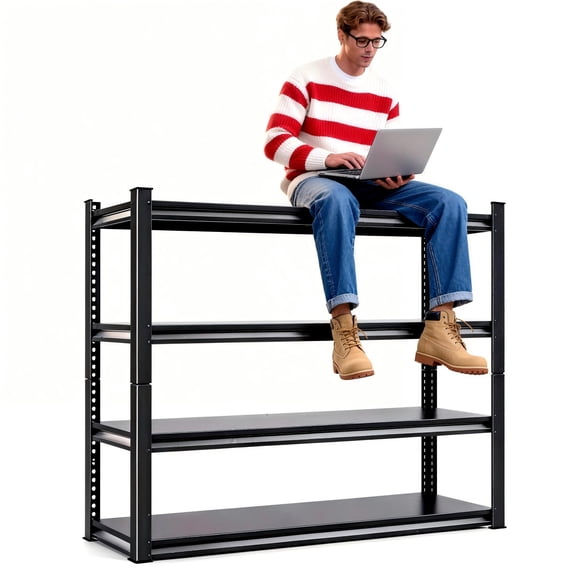 4 Tier Adjustable Steel Storage Shelves, Heavy Duty Metal Shelving Unit, 10 Mins Quick Assembly Storage Rack for Kitchen Garage Pantry Office Organization, 14"D x 24"W x 54"H