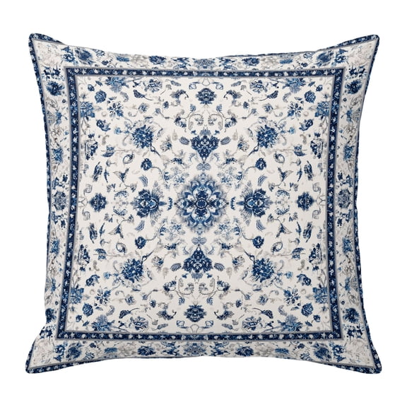 Throw Pillow Covers 16x16 Inch, Farmhouse Boho Decorative Pillow Cases for Couch Sofa Bed, Blue Country Vintage Chic Abstract Floral Cotton Linen Square Home Decor Pillowcases with Hidden Zipper