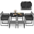 thumbnail image 2 of Costway 9 PCS Patio Dining Set with PE Rattan Chairs Tempered Glass Table and Ottomans, 2 of 10
