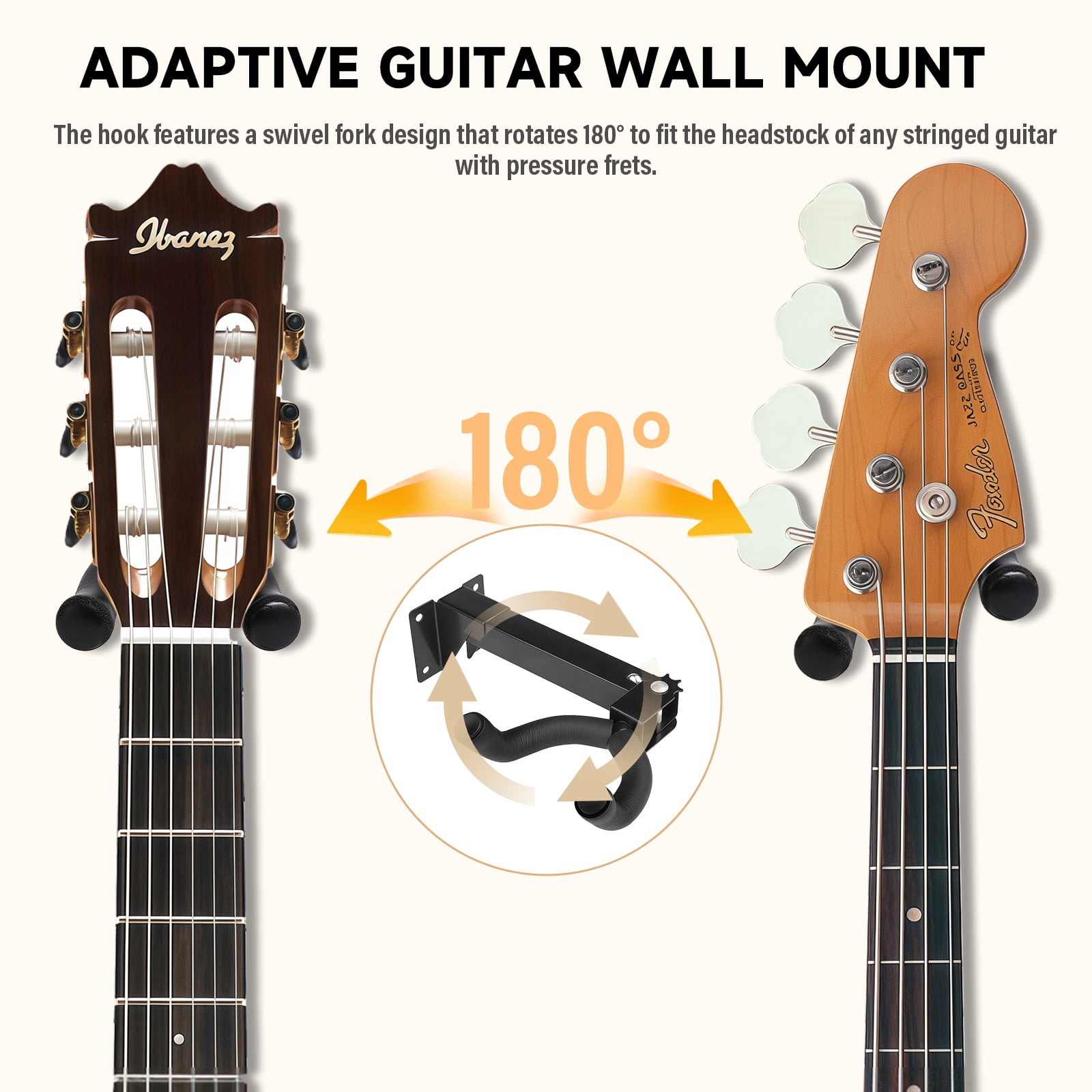 6 Pack Wall Mount Swivel Guitar Hanger Adjustable Instrument Display Rack Stand